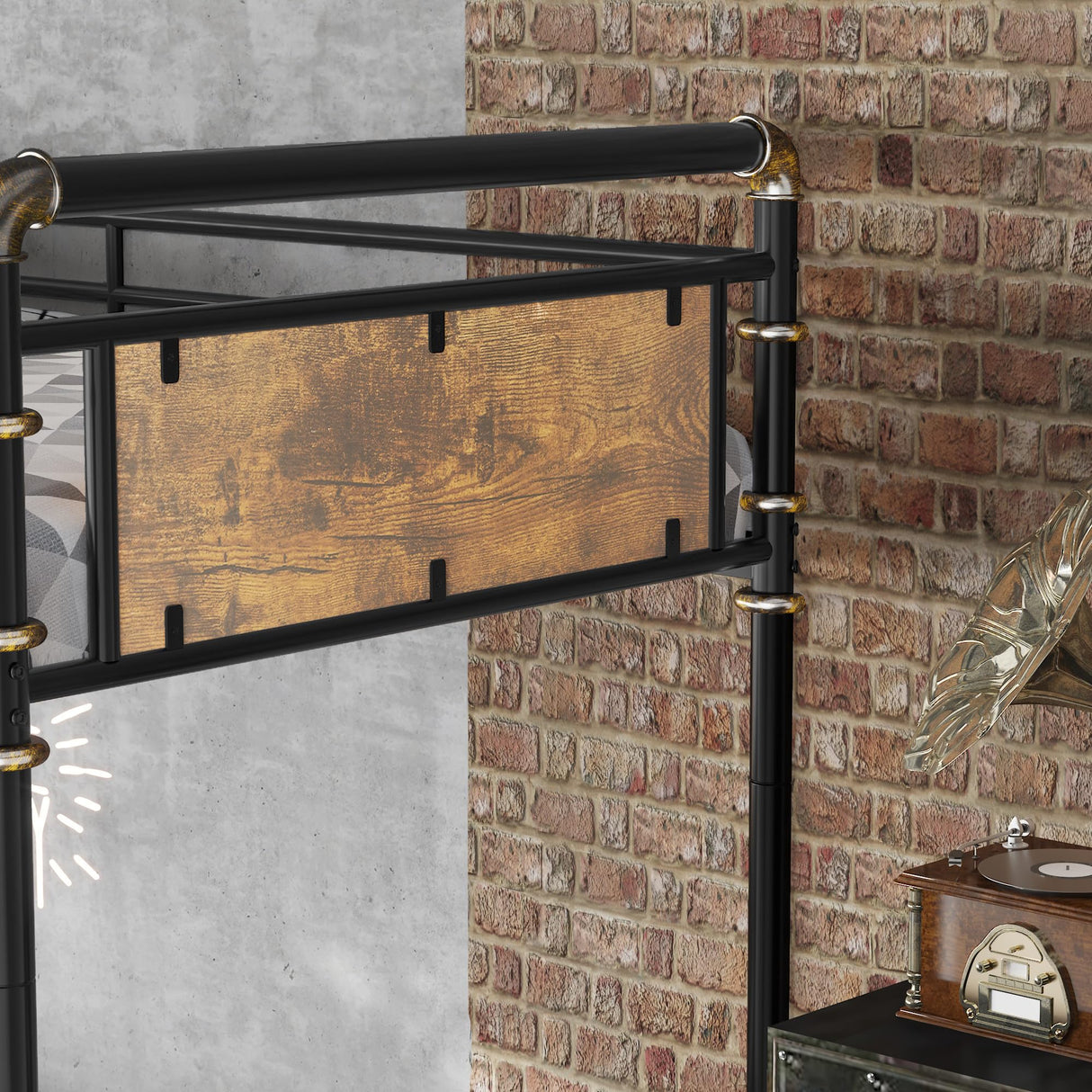 KEIKI Twin Over Twin Size Metal Detachable Quad Bunk Bed Frame with Ladders, MDF Headboard and Guardrail, for 4, L-Shaped Bunk Bed with Slats, No Box Spring Required, Easy Assembly, for Bedroom, Black KEIKI