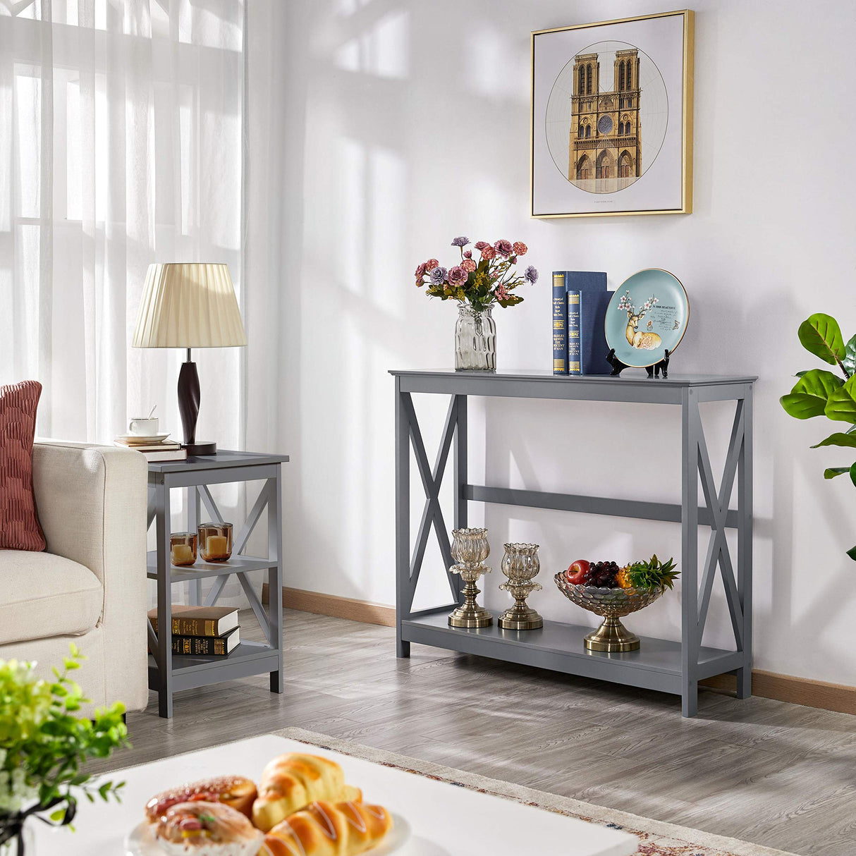 Yaheetech Grey Console Table with 2-Tier Storage for Entryway or Living Room Yaheetech
