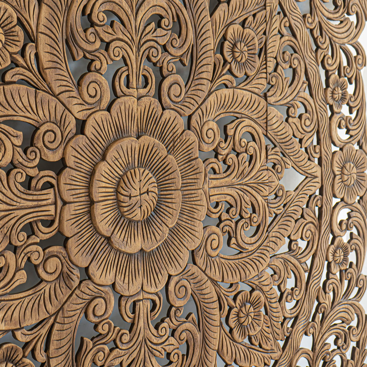 Balinese Hand Carved King Size Bed Headboard Reclaimed Wooden Panels Artwork Handmade Painted in Chiang Mai Thailand 72 Inches Siam Sawadee