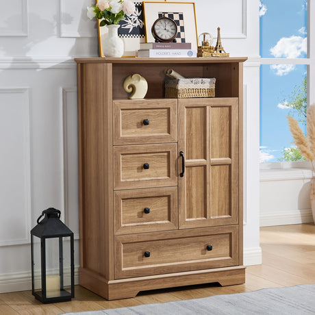 HDDDZSW 4+1 Log Dresser for Bedroom, Chest of Drawers for Bedroom with Wooden Drawers and Cross Door, Wood Dressers Storage TV Stand for Bedroom, Living Room HDDDZSW