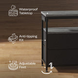 Huuger LED TV Stand for Bedroom, 55 Inch Fabric Dresser with Power Outlets, Entertainment Center for 60, 55, 50 Inch TV, 6 Drawer Dresser for Bedroom, Chest of Drawers with Shlef, PU Leather, Grey Huuger