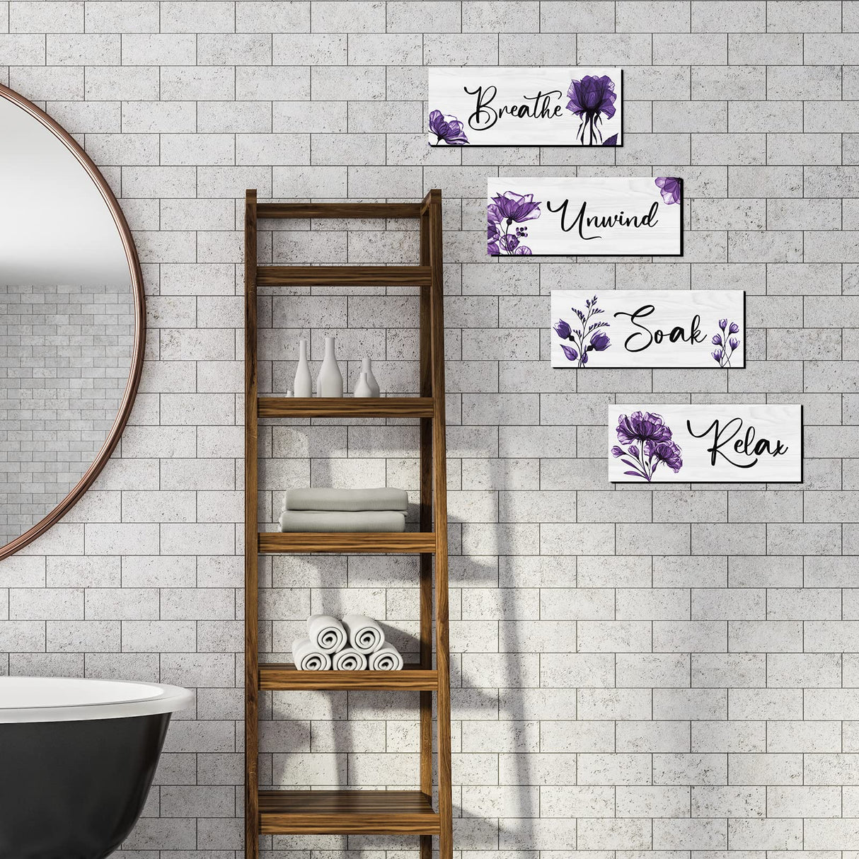 4 Pieces Bathroom Wall Art Rustic Farmhouse Bathroom Wall Decor Sign Relax Soak Unwind Breathe Wood Hanging Sign for Home Spa Bathroom Laundry Decor Utuichuo