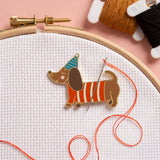 Needle Minder - Sausage Dog Dachshund for Cross Stitch, Sewing, Embroidery and Needlework Accessories, Enamel and Magnetic Caterpillar Cross Stitch
