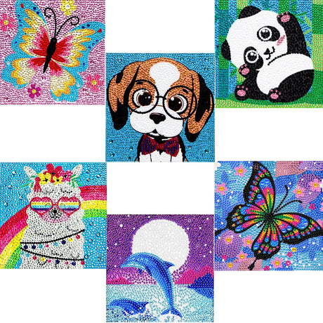 5D Diamond Painting Kits for Kids, Big Gem Diamond Arts Kits for Girls Boys，Alpaca Butterfly Easy Dot Painting Rhinestone Jewel Art，Panda Dog Whale Paint by Stickers for Kids 9-12 ages(6 PACK) DIYDECORFUN
