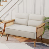 ALISH Loveseat Small Sofa Couch with Rattan Armrest Modern Settee Bench Dining Banquette Seat for Kitchen Dining Room Living Room ALISH