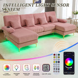 ZEIINPA U Shaped Sectional Sofa Couch for Living Room, 4 Seat Modern Corduroy Sofa with Double Chaise, USB and Lights, 104 inches(Pink Corduroy) ZEIINPA