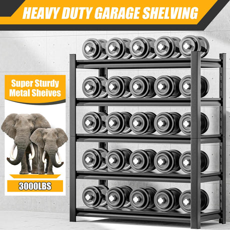 Phonando 78" Hx39 Wx16 D 5-Tier Garage Shelf, 3000 lbs Heavy Duty Storage Shelves, Easy Assembly Adjustable Stainless Shelving, Suitable for Garage Basement Office Farmhouse etc Phonando