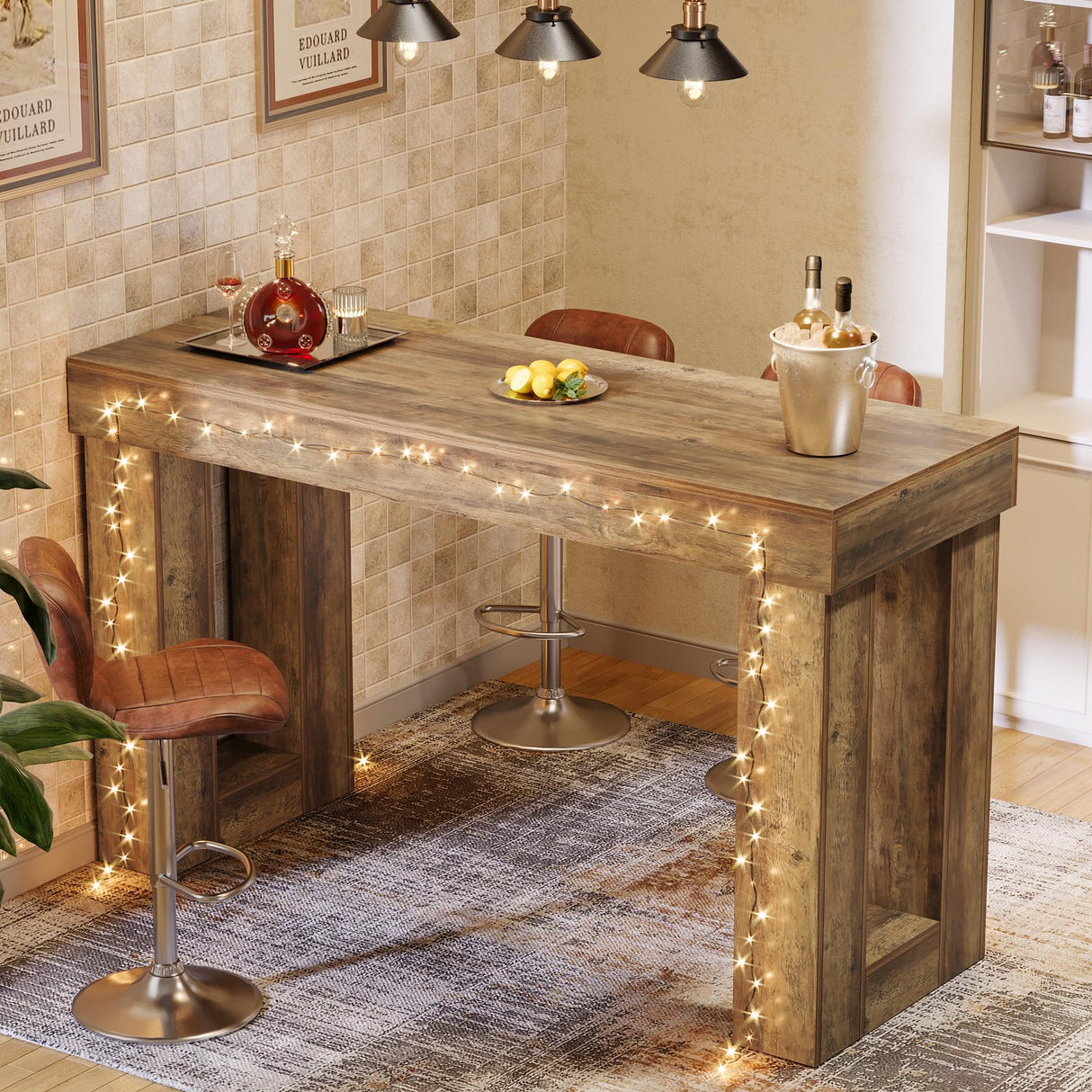 Tribesigns 63-Inch Counter Height Bar Table, High Top Pub Table with Sturdy Rectangular Base, for Home Living Room Coffee Kitchen Restaurant, Dining Room, Rustic Brown Tribesigns