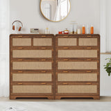 RUSTYER 43" Tall Dresser for Bedroom, 5 Drawer Mid Century Modern Dresser with Natural Linen, Curved Wood Chest of Drawers Closet Clothes Storage Organizer for Living Room, Hallway (Walnut) RUSTYER