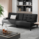 Shintenchi Futon Sofa Bed, Leather Foldable Couch, Reclining Sleeper w/Removable Armrests, Upholstered Loveseat w/Folding Cup Holders for Home, Office, Black Shintenchi