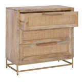 Powell Natural Rattan and Gold Base 3 Danika, Three Drawer Cabinet, Brown Powell