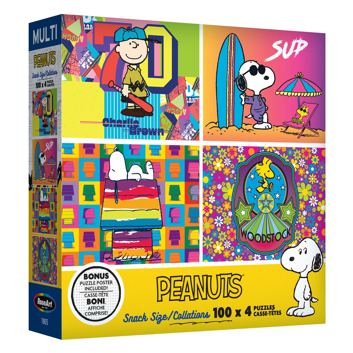 RoseArt - Snack Size - Peanuts - 4 x 100 Piece Jigsaw Puzzle for Adults RoseArt