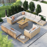 Grand patio 15-Piece Wicker Patio Furniture Set with Lift Top Coffee Storage Table, Outdoor Conversation Set Sectional Sofa with Water Resistant Thick Cushions, Cream Grand patio