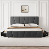 GarveeHome King Size Bed Frame with Adjustable Headboard and 4 Storage Drawers, Velvet Upholstered Tufted King Platform Bed Frames with Wooden Slats Support, King Bedframe No Box Spring Needed, Grey GarveeHome