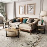 LEEMTORIG Round End Table with Storage, Farmhouse Circle Side Table for Living Room, Solid Wood 2-Tier Nightstand, Natural Wood Tabletop & Black Metal Frame, 25.2" D x 24" H, CJZ-1338 LEEMTORIG