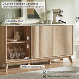 T4TREAM Fluted Buffet Cabinet, 60" Modern Sideboard with Sliding Doors & 4 Drawers, Coffee Bar Table with Storage, Faux Marble Top and Curved Profile Design for Dining Room, Living Room, Natural Oak T4TREAM