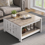 YITAHOME Coffee Table Farmhouse Coffee Table with Storage Rustic Wood Cocktail Table,Square Coffee Table for Living Meeting Room with Half Open Storage Compartment,Grey Wash YITAHOME