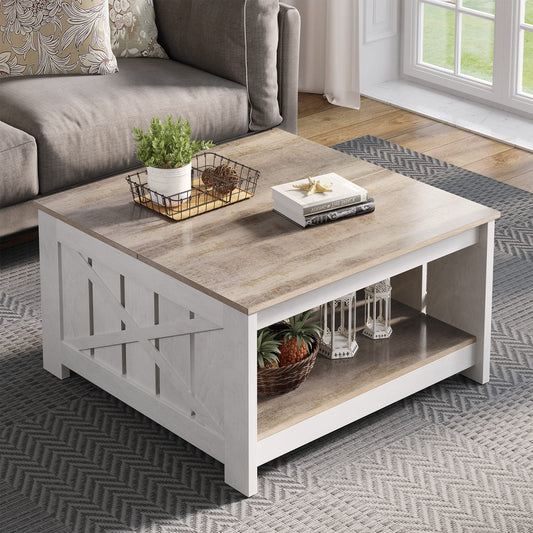 YITAHOME Coffee Table Farmhouse Coffee Table with Storage Rustic Wood Cocktail Table,Square Coffee Table for Living Meeting Room with Half Open Storage Compartment,Grey Wash - WoodArtSupply