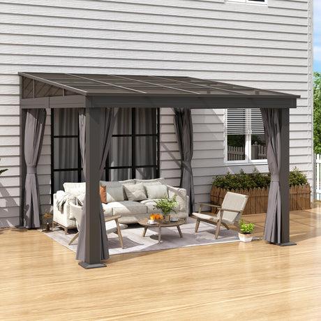 Raysfung 10' x 10' Wall Mounted Gazebo, Lean to Gazebo with Aluminum Frame, Polycarbonate Hardtop Gazebos Pergola with Sloping Roof for Outdoor, Backyard, Patio Raysfung