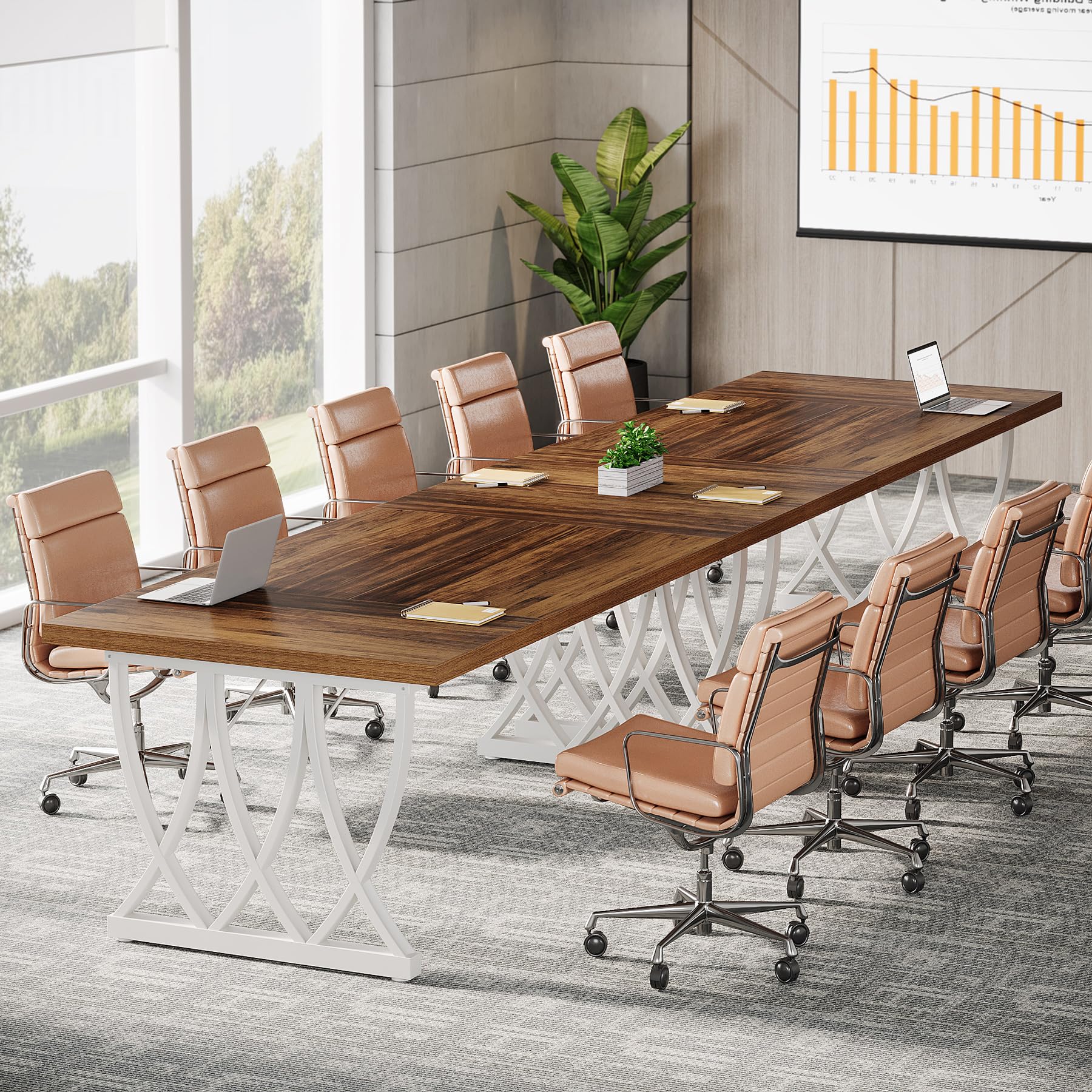 Tribesigns 6 ft Conference Table for 6-8 People, 70.86-Inch Rectangle Conference Table Meeting Seminar Table with Unique Curved Metal Support for Home Office (Retro Brown & White, Without Cha - WoodArtSupply