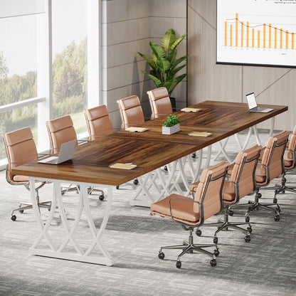 Tribesigns 6 ft Conference Table for 6-8 People, 70.86-Inch Rectangle Conference Table Meeting Seminar Table with Unique Curved Metal Support for Home Office (Retro Brown & White, Without Cha - WoodArtSupply