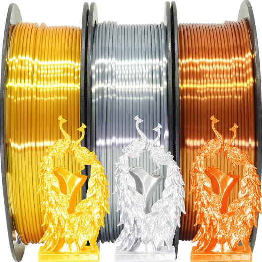 Shiny Silk Gold Silver Copper PLA Filament Bundle, 1.75mm 3D Printer Filament, Each Spool 0.5kg, 3 Spools Pack, with One 3D Printer Remove or Stick Tool MIKA3D - WoodArtSupply