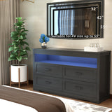 Wodeer 4 Drawer Dresser Chests with LED Light,Wide Chest of Drawers with Metal Handles,Wood Dresser for Storage and Organization for Bedroom,Living Room, Nursery,Hallway,Black Wodeer