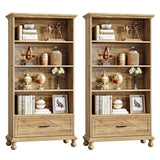 Tribesigns 6-Tier Oak Bookcase Set with Drawer and Solid Wood Legs - 71 Inch Tall Freestanding Bookshelf Tribesigns