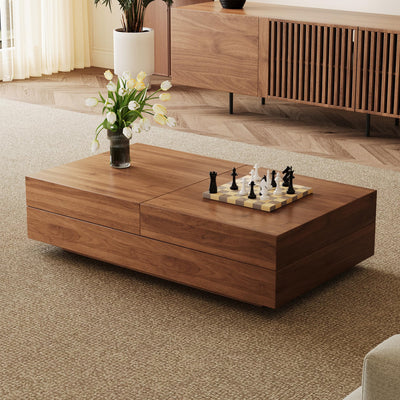 gaoyangjiaju Mid-Century Expandable Coffee Table with Storage – 47.2"-81.9" Adjustable Center Table for Living Room, Walnut Wood Finish