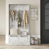 HOMCOM 3-In-1 Hall Tree with Shoe Storage, Standing Coat Rack with Shoe Bench, Entryway Organizer with Five Hooks, Distressed White HOMCOM