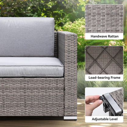 YITAHOME 8 Pieces Outdoor Patio Furniture Set, Sectional Sofa PE Rattan Wicker Conversation Set Outside Couch w/Table and Cushions for Porch Lawn Garden Backyard,Gray - WoodArtSupply