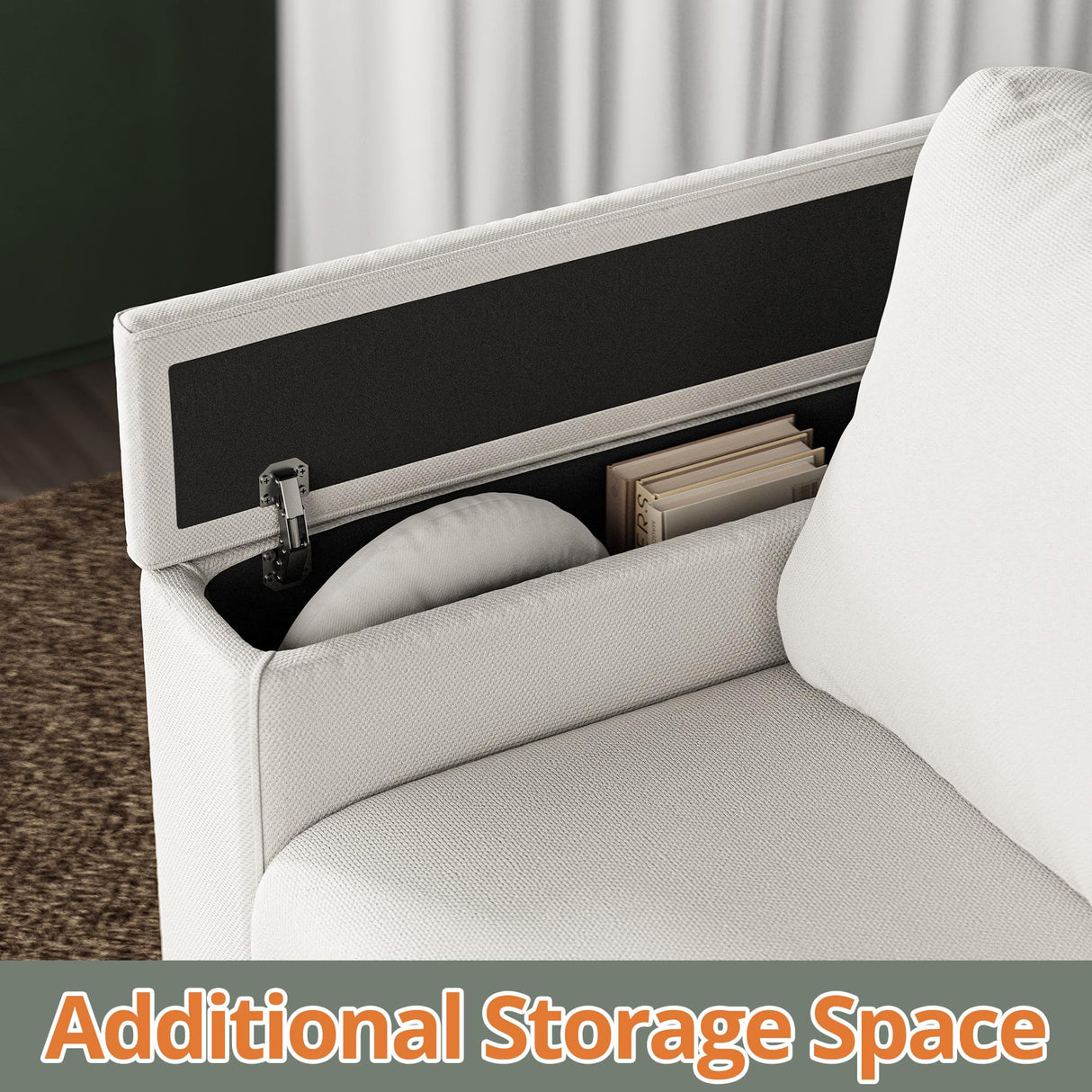 LIKIMIO Sofas Couches for Living Room, with Storage Wide Armrest, 80" Chenille 3 Deep Seater Couch, Skin-Friendly, Easy to Install(Beige) LIKIMIO