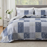 Navy Blue Gray Oversized King Bedspread Set 128x120 Extra Wide, 3 Piece Quilt Set Patchwork Plaid Bedding Set Quilted Bedspread Coverlet Set Reversible Lightweight Microfiber Bed Cover Comforter Set Cozyholy