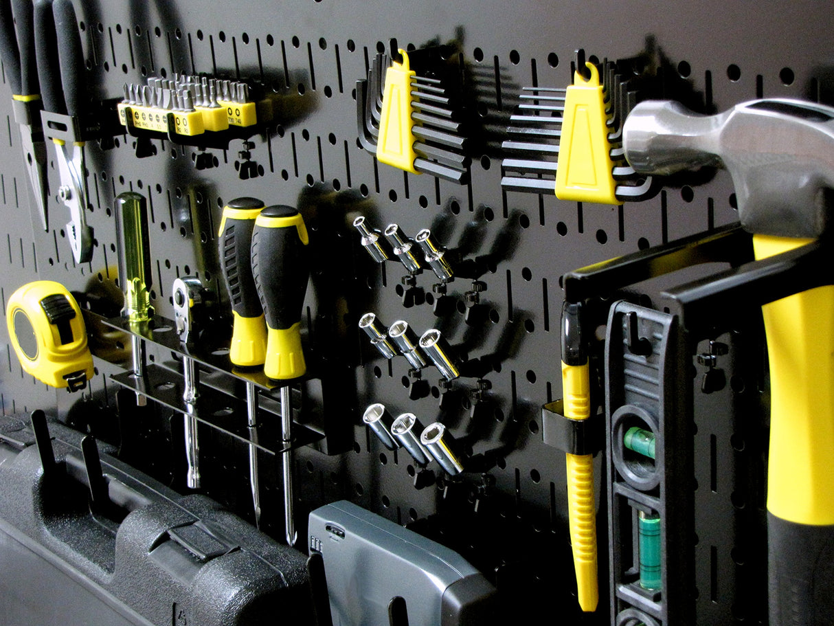 Wall Control Pegboard Rack Horizontal Metal Pegboard Garage Tool Storage Pack - Two 32-Inch Wide x 16-Inch Tall Easy To Install Peg Boards (Black) Wall Control