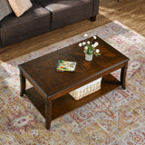 VERDANTREE Solid Wood Coffee Table with Storage Shelf, Mid-Century Living Room Tables with Carved Tabletop and Leg, 43.3” Splicing Cocktail Center Sofa Table, Cherry Brown KFZ-DR200 VERDANTREE