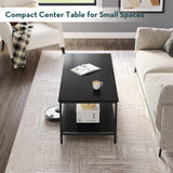 SAYGOER Black Coffee Table for Living Room Modern Rectangle 2-Tier Coffee Tables with Storage Industrial Wood Center Table for Large or Small Spaces Apartment Home Office, All Black SAYGOER