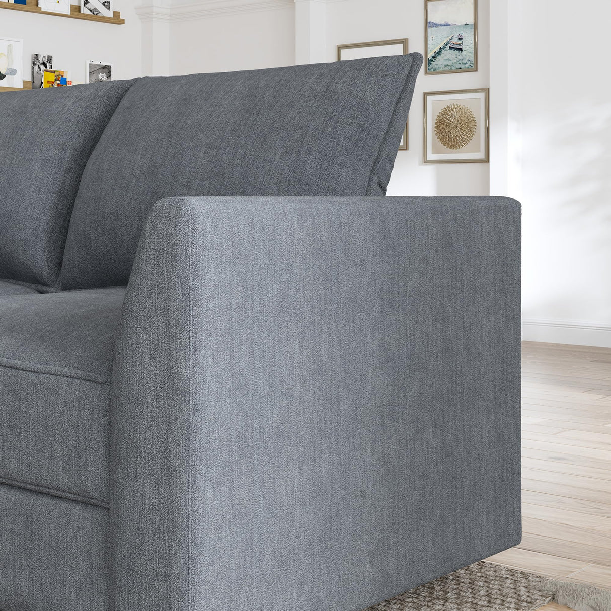 HONBAY Modular Sectional Sleeper Sofa with Storage Reversible Modular Sofa Couch Oversized Sectional Couch Bluish Grey HONBAY