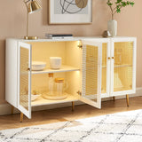 EDYO LIVING 63" Metal Decorative Sideboard Buffet Cabinet with LED Light, White Credenza Storage Cabinet, Wood Accent Cabinet with 4 Doors for Living Room EDYO LIVING