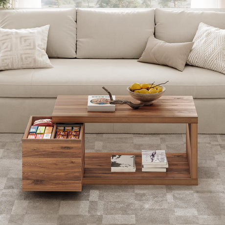 Yechen Modern Coffee Table with Hidden Storage, 1.4" Thick Long Expandable Rotating Coffee Table, Wood Rectangle Cocktail Table for Living Room,Walnut Yechen