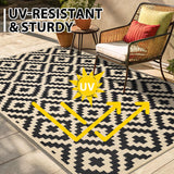 Smiry Waterproof Outdoor Rug 5x8 ft, Reversible Plastic Straw Patio Camping Rugs, Outdoor Indoor RV Mat Carpet for Patio, Outside Entry, Backyard, Deck, Bench, Picnic, Camper, Black & Beige Smiry