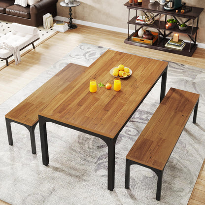 Tribeigns Dining Table Set for 6 People, 3 Pieces Rectangular Kitchen Table with 2 Benches, 55 Inches Large Wooden Kitchen Table Set for Small Space, Apartment, Dining Room, Kitchen, Easy Ass - WoodArtSupply