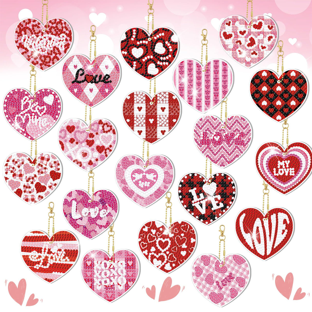 Tondiamo 20 Pcs Valentine's Day Keychain Kits Diamond Painting with Tools Love Heart Diamond Art Keychain Hanging Decor for DIY Ornaments Tondiamo