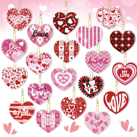 Tondiamo 20 Pcs Valentine's Day Keychain Kits Diamond Painting with Tools Love Heart Diamond Art Keychain Hanging Decor for DIY Ornaments Tondiamo