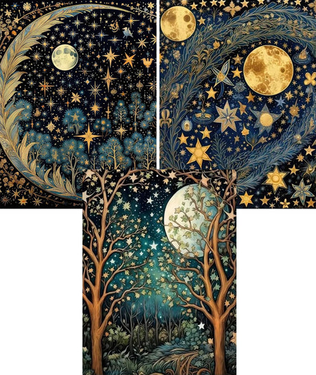 Vintage Moon & Stars Diamond Art Kits for Adults,5D Botanical Diamond Art 3-Piece Set,DIY Full Drill Diamond Painting Kit,Home Wall Decor Diamond Painting(12x16 Inch) YULIDECO