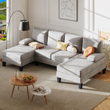 Bezseller 107.3" Sectional Couches for Living Room, U Shaped Modular Sofa Couch with Cushion & Chenille Fabric, 4-Seat Comfy Furniture Sets with Double Chaise for Apartment, Reception Room, Grey Bezseller