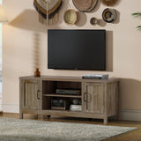 ChooChoo Farmhouse TV Stand, Wood Grooved Door Entertainment Center with Storage Cabinets and Open Shelves, Rustic Media Console up to 55 inches for Living Room, Bedroom, Grey Wash ChooChoo