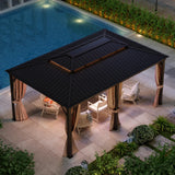 12x18Ft Hardtop Gazebo, Aluminum Frame Canopy with Double Galvanized Steel Roof, Outdoor Heavy Gazebo with Nettings and Curtains for Backyard, Patio and Deck (Brown 12x18 Ft) TRUSTERTHEE