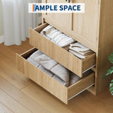 GarveeHome Bedroom Wooden Armoire Wardrobe Closet, Freestanding Large Wardrobe Armoire Cabinet with Glass Doors and 2 Drawers, Shelves & Hanging Rod for Bedroom, Clothes, Natural GarveeHome