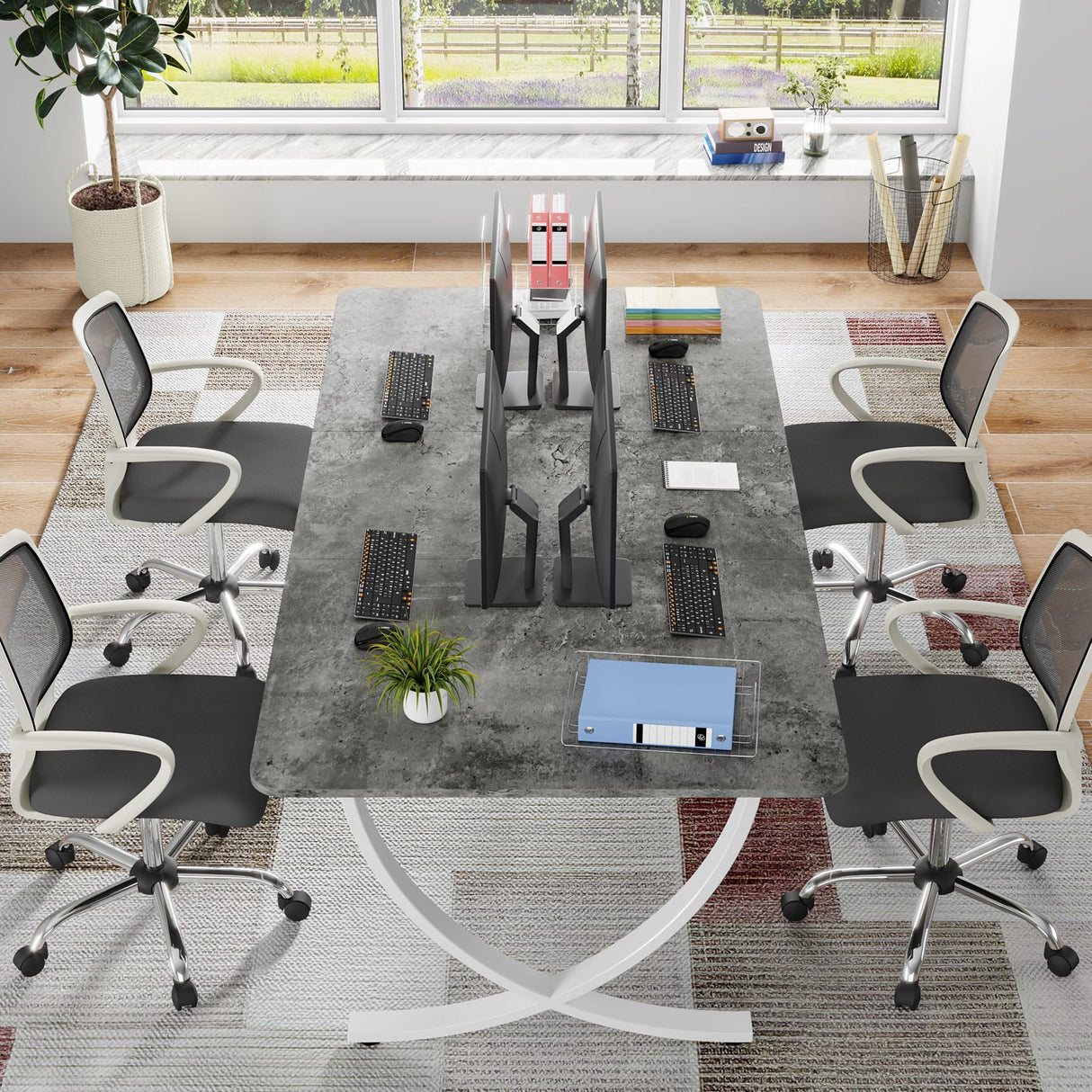 Tribesigns Executive Desk, 63” W x 31.5” D Large Office Desk, Modern Computer Desk Conference Table Meeting Room Table, Business Furniture for Home Office, Gray and White Tribesigns