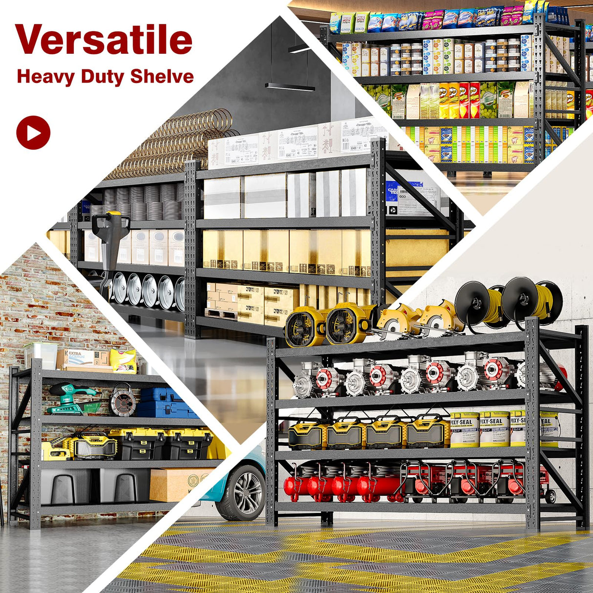 Fesbos 8000LBS Metal Steel Storage Shelves - 68" W Black 4 Tier Heavy Duty Rack Commercial Industrial Shelving with Adjustable Shelf for Basement Garage Warehouse - 68" W x 24" D x 63.4" H Fesbos